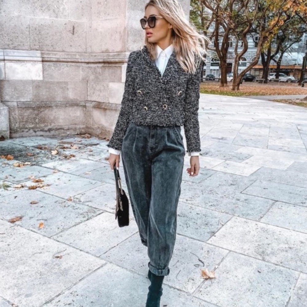 Zara tweed crop jacket bloggers favorite. Size S